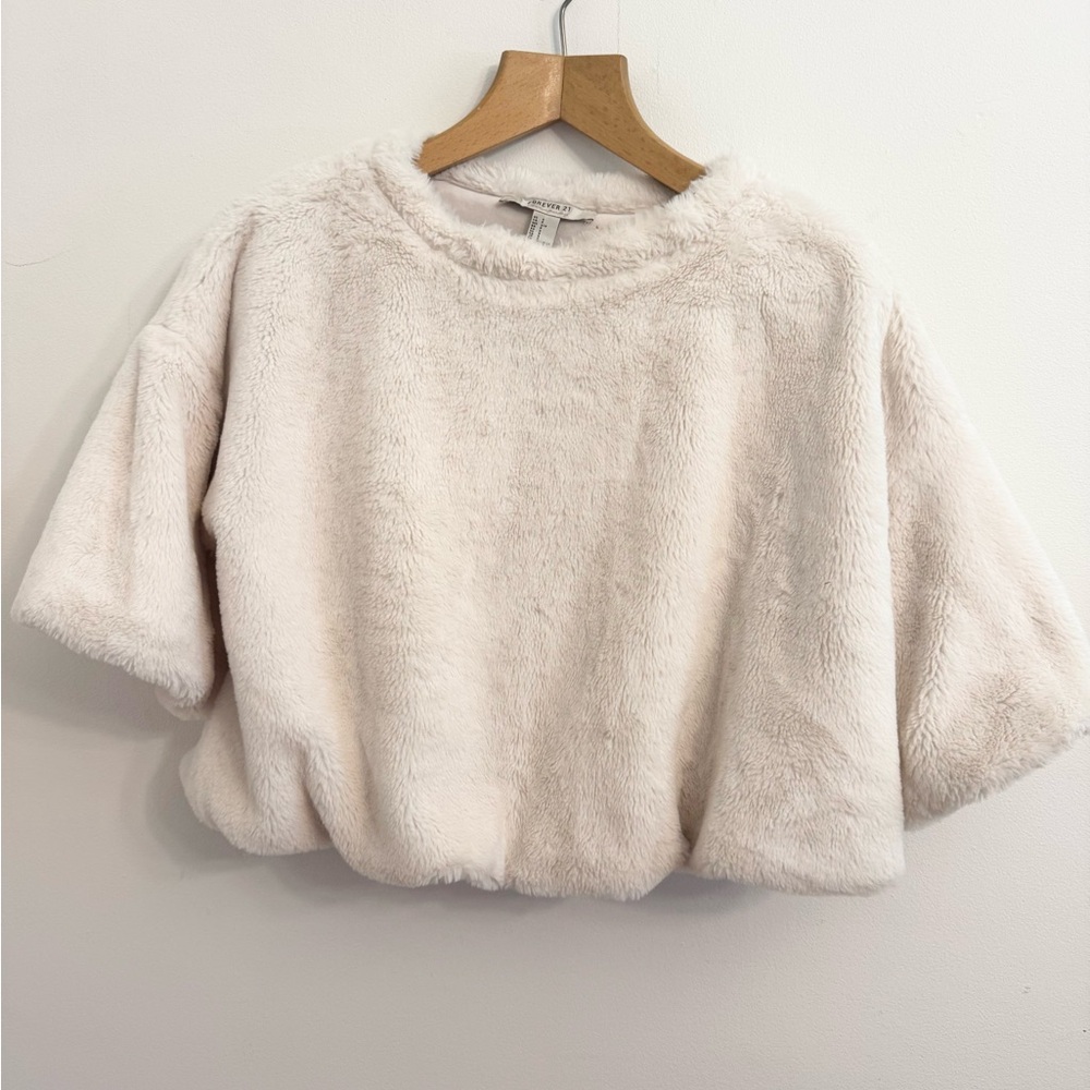 Cream Faux Fur Crop Sweater